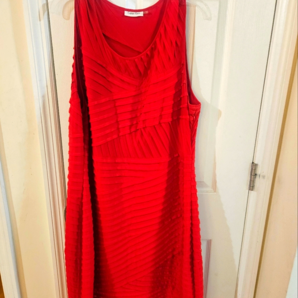 Calvin Klein Red Ruched Midi Dress for Cocktail